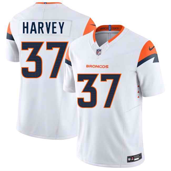 Men's Denver Broncos #37 RJ Harvey White 2025 Draft F.U.S.E. Vapor Limited Stitched Football Jersey